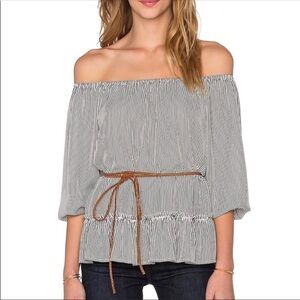 Bailey 44 Christine Navy Striped Off The Shoulder Blouse Top Rope Belt Medium